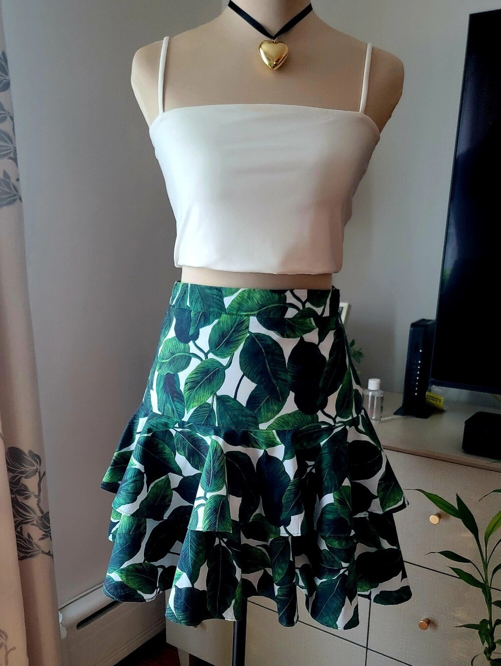 MILLY MINIS Palm Leaf Tropical Cotton Silk Skirt Girl's 14 / Women's XS